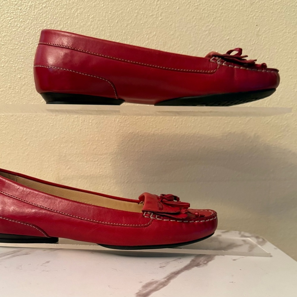 Cole Haan Red Fringe Leather Loafers, Size 6-1/2, NIB - Picture 2 of 12